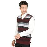 MONT CONNETT Men Woolen Printed V-Neck Design Sleeveless Pullover Heavy Rainbow Fabric Winter Wear Pure Wool Cardigan Regular Coaty Fully Warm Heavy Pullover Cardigans Free Sizes (M, Maroon)