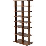 COSTWAY 7-Tier Shoe Rack, Freestanding Wooden Shoe Shelf Storage Stand, Single/Double Row Corner Shoes Organiser Unit for Home Hallway Entryway Closet (45 x 26 x 110cm, Rustic Brown)