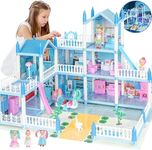 Doll House, Princess Dollhouse Furniture and Accessories Set, 3-Dolls Dream Doll House Playset - Toddler Doll House for Boy Girl Toys Gift Playhouse 3 4 5 6 7 8+ Year Old