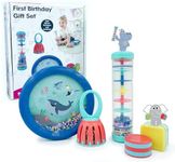 Edushape First Birthday Gift Set - Baby Musical Instruments & Toddler Music Set - Music Toys Baby Gift – Includes Hand Drum, Rain Stick, Shakers, Bell - Interactive Toddler Music Toys for Toddlers 1-3