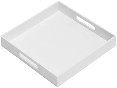 Vassoio da portata in acrilico lucido bianco robusto con manici, 30 x 30 cm, per servire caffè, antipasto, colazione, maggiordomo da cucina, cassetto per trucchi, tavolino, vassoio decorativo