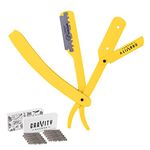 Professional Straight Razor - Minimal Exposure Straight Razor Kit with 10 Derby Premium Blades, 5mm Exposed (Yellow)