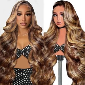 Tobeallo 26 Inch Body Wave Honey Blonde Wig Human Hair 13x6 HD Lace Front