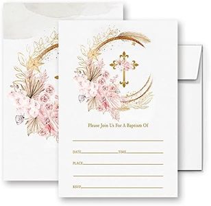 LoaHak Boho Floral Baptism Invitation, Religious Christening Ceremony Celebration Invites, Boho Baptism Christening 1st Communion Invitation. (028)