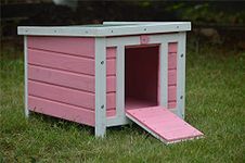 BUNNY BUSINESS Rabbit/Guinea Pig/Cat Wooden Hide House Run Hide Shelter- 50 x 42 x 43cm, PINK