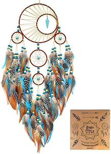 Urdeoms Large Dream Catchers for Girls Room Decor Boho Moon Dream Catcher Wall Decor Turquoise Hanging Ornament for Living Room Dorm Decor Hippie Gifts (NO.34)