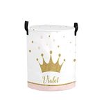 Princess Crown Dots Personalized Laundry Basket Hamper,Collapsible Storage Baskets with Handles for Kids Room,Clothes, Nursery Decor