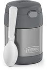 THERMOS FUNTAINER 10 Ounce Stainless Steel Vacuum Insulated Kids Food Jar with Folding Spoon, Grey