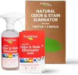 Truly Free Multi-Purpose Odor & Stain Eliminator, Pet Odor Eliminator for Home & Stain Remover for Carpet, Couch, Rugs & More, Upholstery Deodorizer, Includes 1 Empty Bottle Spray & 2 Refill (3 oz ea)