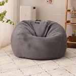 Bean Bag Chair Cover Sofa Lazy Sack Soft Beanbag Chair Waffle Bean Bag Set Lazy Sofa Bed Cover (No Filler) for Kid's and Adults Room for Filler Memory Foam,Gray,90 * 90cm