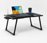 Radiant Multipurpose Foldable Laptop Table, Cup Holder, Drawer, Mac Holder, Study Table, Breakfast Table, Portable, Ergonomic, Rounded Edges, Non-Slip Legs (Black)