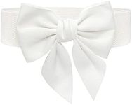 Women's Bowknot Wide Belt, Elastic Vintage Big Bow Belts for Dresses Girls Cute Waist Belt for Christmas Party Adorable Dress Accessory (White Waist Belt)