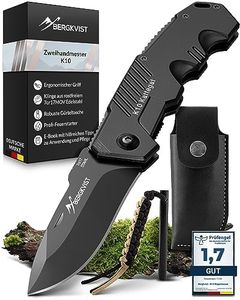 BERGKVIST® K10 Couteau pliant (couteau à deux mains) - Couteau de poche pour le camping, la chasse ou la survie - avec bâton de feu et étui de ceinture - Tout métal
