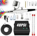 Airbrush Compressor Kit, 40PSI Dual Action Non-Clogging High-Pressure Air Brush Set with 0.2/0.3/0.5mm Nozzle for Nail Art, Model, Tattoo, Makeup, Cake, Include Cleaning Brushes Set