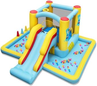 HONEY JOY Inflatable Bounce House, 7-in-1 Giant Bouncy Castle with Slide, Tunnel, Basketball Hoop & Ring-toss Game, Indoor Outdoor Kids Bouncer Play Center for Backyard Birthday Party (without Blower)