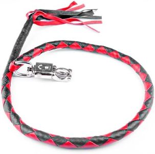 HADZAM Genuine Leather Motorcycle Get Back Whip 42” for Handlebar with Fringes and Quick Release Clasp