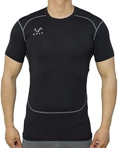 vf VFIT Men's Short Sleeve Compression Shirt Sports Fitness, black, L