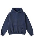 FAIABLE Womens Oversized Hoodie Couples Heavyweight Hoodies Vintage Acid Wash Hoodie Cotton Fleece Hoodies for Women, Blue, Small