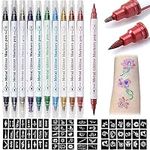 Erinde Temporary Tattoo Pens for Skin, Tattoo Kit with Tattoo Stickers, 10 Tattoo Markers Pen and 67 Patterns Stencils for Adults, Dual-End Body Tattoo Pen Make Bold and Fine Lines