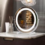 COSTWAY Hollywood Vanity Mirror with Lights, 3-Color Dimmable LED Lighted Tabletop Makeup Mirror with 360° Rotation, Smart Control Touch and Memory Function, 300mm Diam Round Dressing Table Mirror