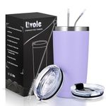 Livole 20oz Travel Mug for Cold Drinks, 600ml Insulated Vacuum Tumbler with Straw and Lid, Double Walled Coffee Cup Travel Mug, Stainless Steel Wine Tumbler for Ice Coffee, Cocktail, Light Purple