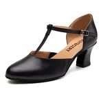 RUYBOZRY Women Closed Toe Latin Ballroom Dance Shoes Salsa Tango T-Strap Modern Character Shoes,YCD29-2.33" Heel-Suede Sole,Black,US 8