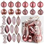 Prextex Rose Gold Christmas Ornaments Set (24pcs) - Shatterproof Balls for Tree, Wreath and Holiday Decor