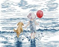 Cross Stitch Kits, Awesocrafts Seaside Beach Kid and Dog Easy Patterns Cross Stitching Embroidery Kit Supplies Christmas, Stamped (Seaside, Stamped)