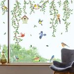 decalmile Hanging Green Vine Double Sided Window Clings Birds Tree Leaves Window Decals Anti-Collision Glass Window Doors Window Stickers