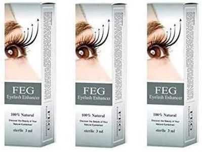 FEG Eyelash Enhancer Rapid Eyelash Growth Serum with Natural Ingredients | Lash Serum for Growing Naturally Thick, Full, and Long Eyelashes | Stimulates Natural Eyelash Growth | 3-Pack of 3ml Tubes