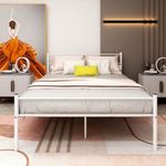 BOFENG Metal Bed Frame Full Size with Headboard,Double Platform Bed Full Mattress Foundation No Box Spring Needed Premium Steel Slat Support Under Bed Storage,No Squeaky,White