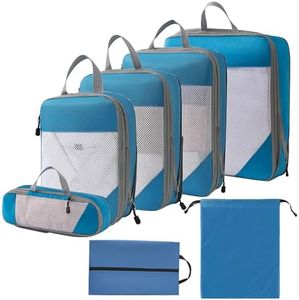 CNYAO Compression Packing Cubes,7 Pcs Travel Organizer Cubes Storage Bags for Travel Essentials,Expandable Compression Suitcase Organizer Bags Set for Travel Essentialss for Men Women (Blue)
