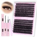 wiwoseo Fluffy Individual Eyelashes Kit 70D+80D Clusters Lashes Kit DIY Lash Extension kit Russian D Curl Lashes Individual Cluster with Lash Bond and Seal Lash Glue for DIY at Home (280pcs, 10-18MM)