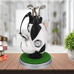 HKOO Golf Gift Golf Pens Holder,Golf Pens with Golf Bag Holder with 3 Pieces Aluminum Pen Golf Bag Pencil Holder for Fathers Day,Golf Souvenirs Gifts for Golfer Fans Coworker, Clock-Black and White