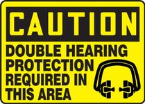 Accuform"Caution Double Hearing Protection Required in This Area" Safety Sign, Adhesive Dura-Vinyl, 7 x 10 Inches (MPPE446XV)