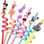 24 Mouse Straws with 2 Cleaning Brush 6 Designs Great for Mickey Theme Birthday as Party Favors and Party Supplies