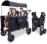 WONDERFOLD W4 Luxe Pro Stroller Wagon (4 Seater) - Collapsible Wagon Stroller with Seats Featuring 5-Point Safety Harnesses and Adjustable Sun Canopy, Jet Black