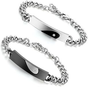 Flongo Coppia Bracciale Puzzle Cuore Argento/Nero, con saccetto Nero,Regalo Lui lei fidanzati