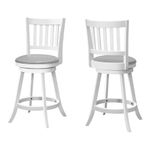 Monarch Specialties I 1239 Counter Height Swivel Chair with Slat Back and Upholstered Seat - Set of 2 - Barstool, 39"H, White/Grey Leather-Look