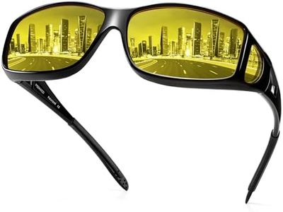 Peekaco Night Vision Driving Glasses Fit Over Glasses, Wrap Around Nighttime Glasses Anti Glare Polarized for Men Women, Glossy Black Frame/Night Vision Lens, Glossy Black Frame/Night Vision Lens