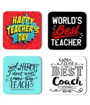 Whats Your Kick® Teacher Theme Printed Set of 4 Wooden Fridge Magnet | Teachers Day | Quotes | Kichen | Home Decor (7.6 x 7.6 -CM) D4