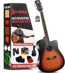 Pyle Steel String Acoustic Guitar Kit, 4/4 Full Size Cutaway All-Wood Guitarra Acustica with Premium Accessory Set and Upgraded Gig Bag, 41" Sunburst Teardrop Matte