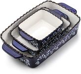 AVLA 3 Pack Ceramic Bakeware Set Porcelain Rectangular Baking Dish Lasagna Pans for Cooking Kitchen Casserole Dishes Cake Dinner 12 x 8.5 x 6 Inches of Baking Pans Banquet and Daily Use Cobalt Blue