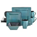 Gibson Home 16 Piece Kiesling Reactive Glaze Dinnerware Set, Blue/Black