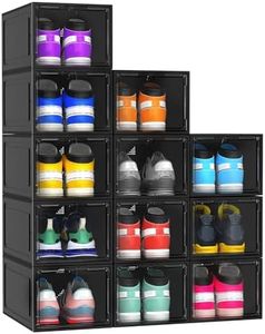 Kjfeoiye 12 Pack Hard Sturdy Thickened Rigid XX Large Shoe Storage Organizer for Closet, Clear Stackable Sneaker Shoe Boxes Rack Containers Display Case Bins with Lids, Black03