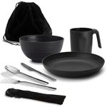 Camping Utensils, Reanea Camping Mess Kit for Travel, Camping, Picnic, Outdoor, Camping Gear Include Knife, Spoon, Fork Cutlery Set, Cup, Bowl, Plate, Camping Essentials for 1