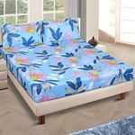 ROMEE Floral Printed Poly Cotton Bedsheet Double Bed, 150 Tc Bed Sheet Double Bed 2 Pillow Covers, Latest Newly Designs Double Queen Size Bedsheet- 90 X 100 Inches, Blue