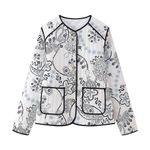 gbyLJF Women's Cropped Puffer Jacket Vintage Floral Printed Padded Short Quilted Coat Winter Lightweight Open Front Outwear, A1_white, Medium