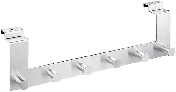 Navaris Over the Door Hooks - Metal 6-Hook Hanger Rack for Bathroom - Towel, Coat and Clothes Behind Door Hooks - Fits Doors up to 1 5/8" Thick