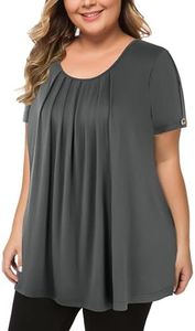 MANER Women's Plus Size Tops Short Sleeve Flowy Shirts Work Casual Blouses (Gray, XX-Large)